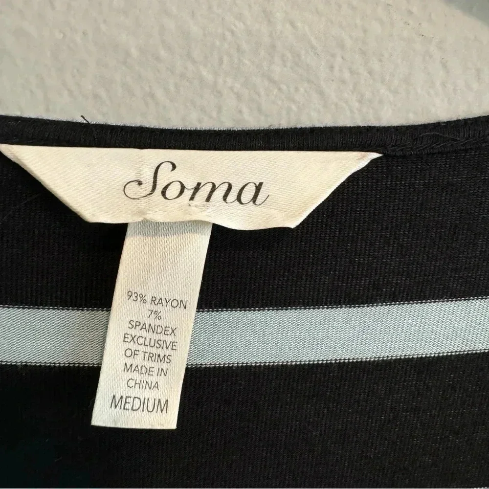 Soma Dress Faux Wrap Striped Long Sleeve V Neck Soft Stretch Comfy M - Picture 6 of 6